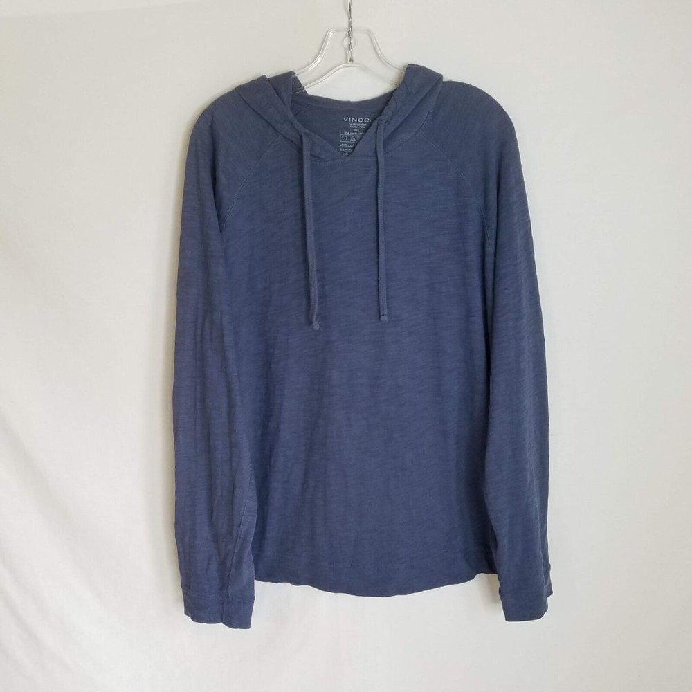 Vince‎ Mens Blue Hooded Hoodie Cotton Long Sleeve Shirt Size 2XL